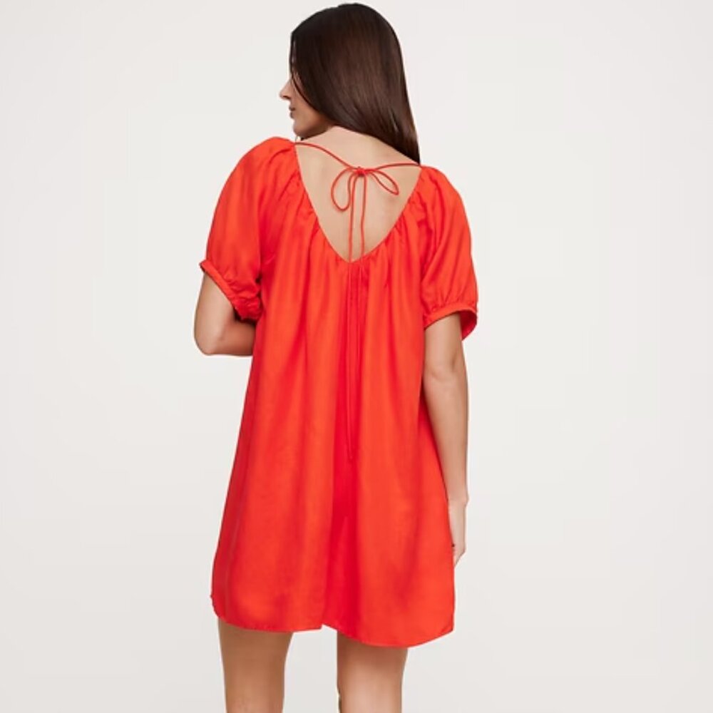 BANANA REPUBLIC MINI DRESS BLOOD ORANGE LINEN VISCOSE OVERSIZED L NWOT - Picture 3 of 7